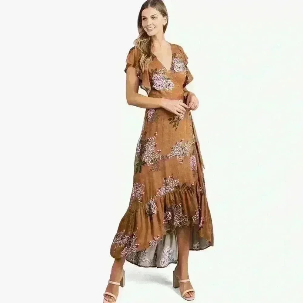 Lovestitch Brown Flutter Sleeve Maxi Dress